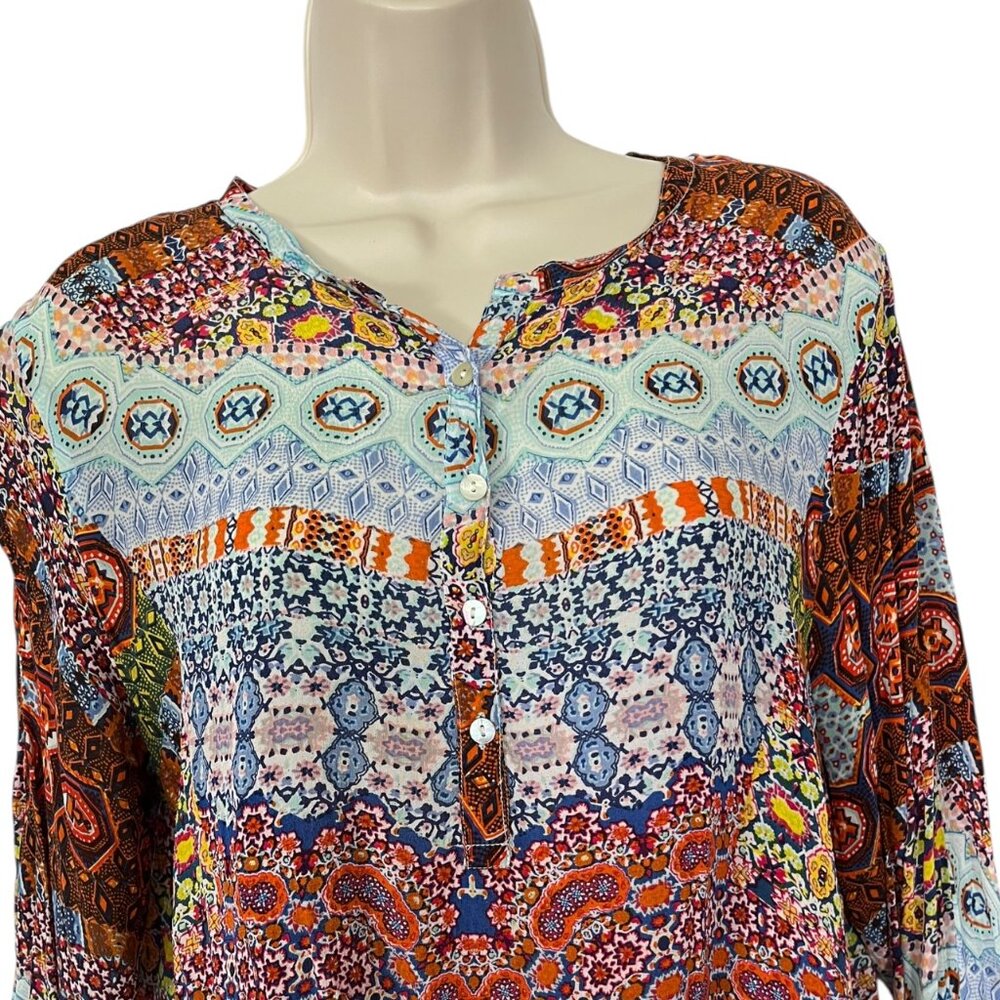 Soft Surroundings Size L Colorful Bohemian Tunic with Roll Tab Sleeves - Picture 2 of 6
